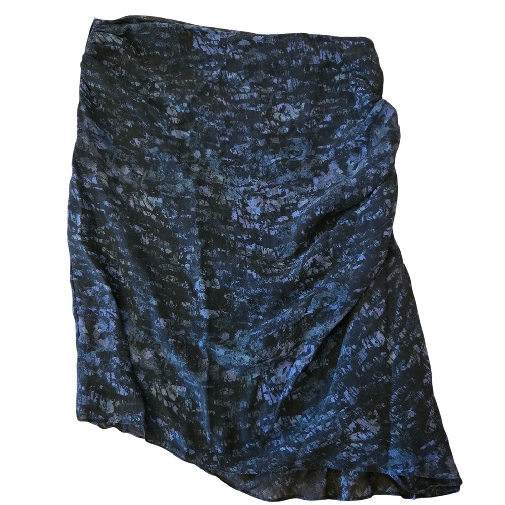 Isabel Marant Silk Mini Skirt Black Blue Print Asymmetric Designer